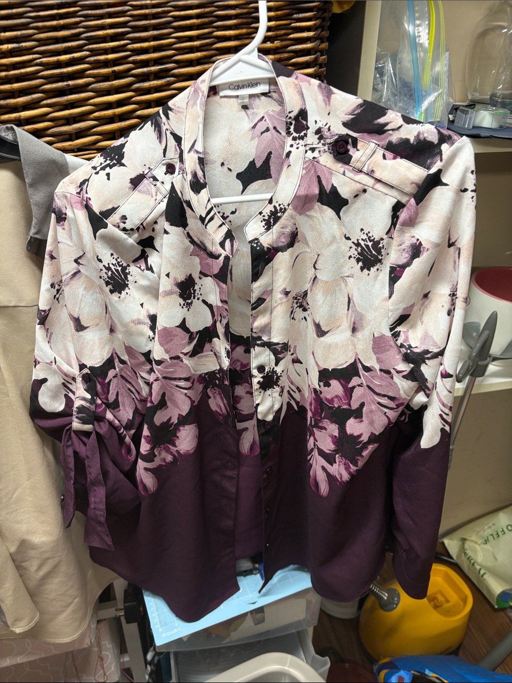 Calvin Klein Floral Ombre Button-Front Jacket - Purple & Cream